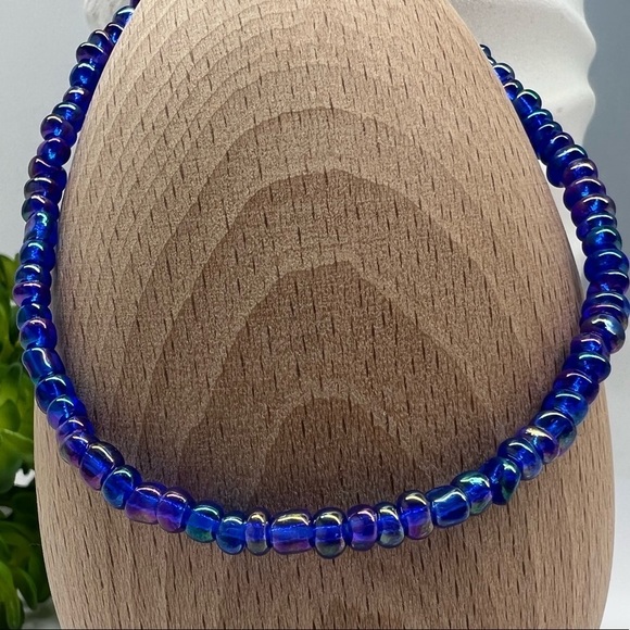 Stretch Beaded Anklet Sapphire Rainbow Blue - Picture 6 of 14